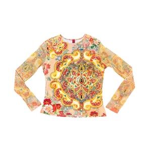 Y2K Just In Time Eurocore Mandala Rhinestone Print Long Sleeve Top Size Medium